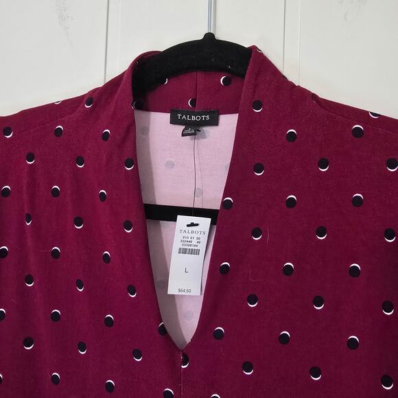 Talbots Knit Top VNeck Dot Print Burgundy 3/4 Sleeve Stretch NWT Size Large - Picture 7 of 10